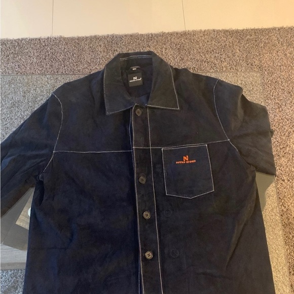 Leather jacket blue size large like new - Picture 4 of 5